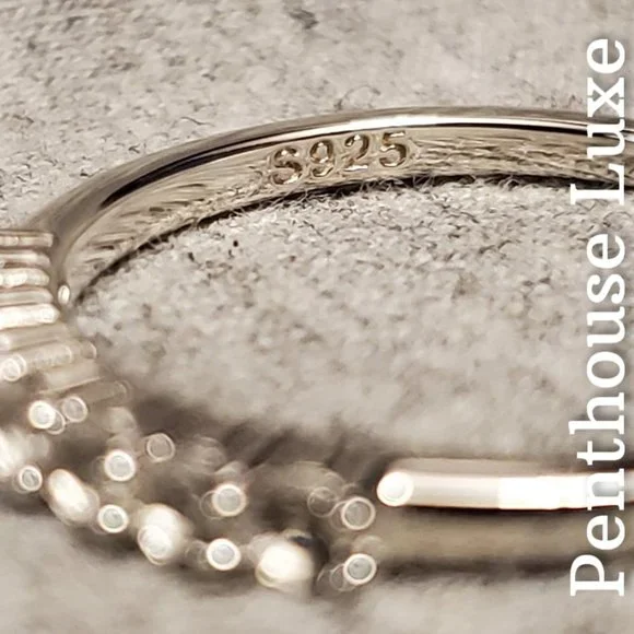 SOLID 925 Sterling Silver White Topaz Quarter Circle Band - Picture 4 of 6